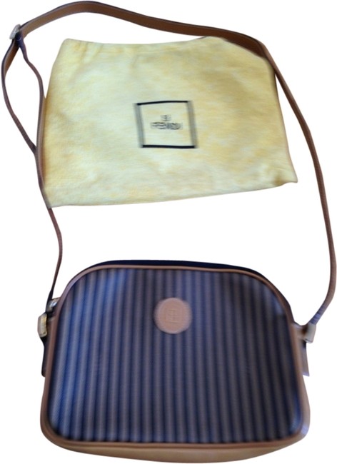 Fendi Vintage TanBlack Leather and Vinyl Cross Body Bag 