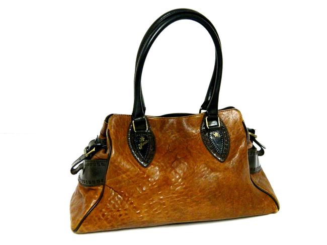 Fendi Vintage Textured with Laser Cut Monogram Brown Leather Satchel 