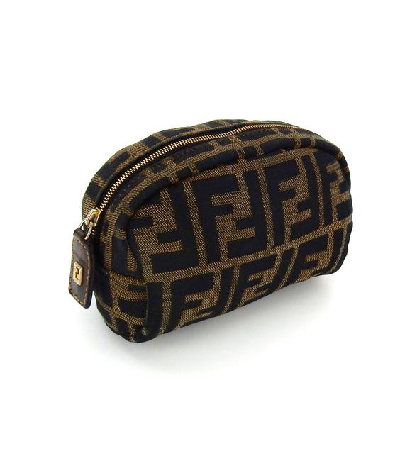 Fendi Vintage Toiletry Travel Brown Zucca Monogram Canvas Leather Clutch 