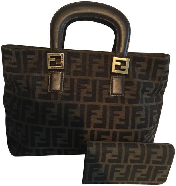 Fendi Vintage Twin and Wallet Brown Canvas Satchel 