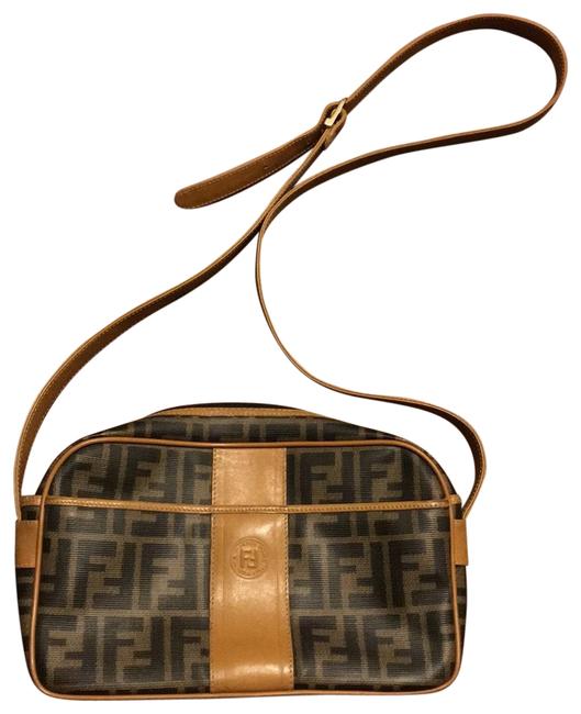 Fendi Vintage Zucca Brown Leather Cross Body Bag 