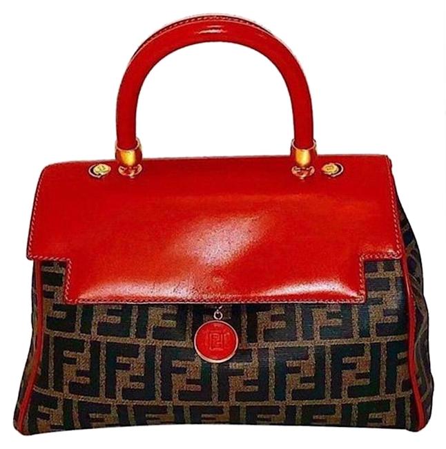 Fendi Vintage Zucca Ff  Leather Handbag Satchel 