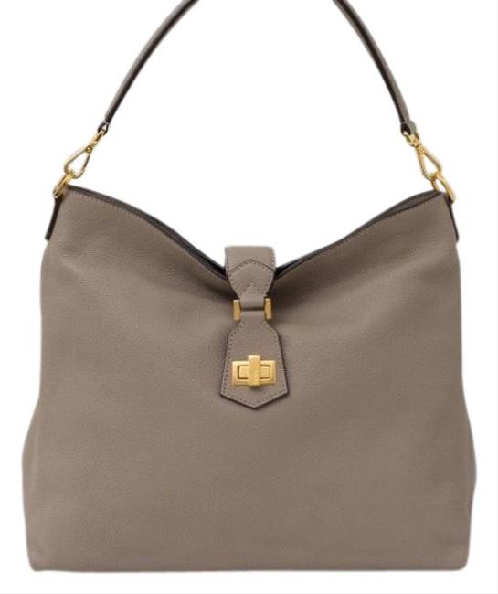 Fendi Vitello Pebbled Handbag Taupe Leather Hobo Bag 