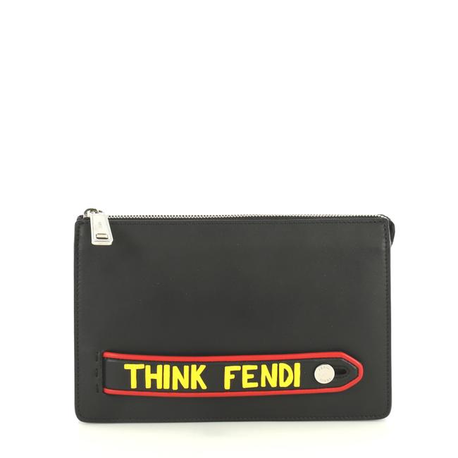 Fendi Vocabulary Pouch Inlaid Small Black Leather Clutch 
