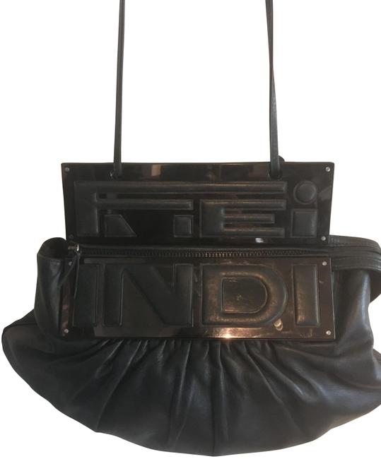 Fendi Rare Borsa 3 way Xlg Jet Black Lambskin Leather Cross Body Bag 