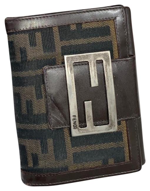 Fendi Wallet Black and Brown Canvas Leather Clutch 