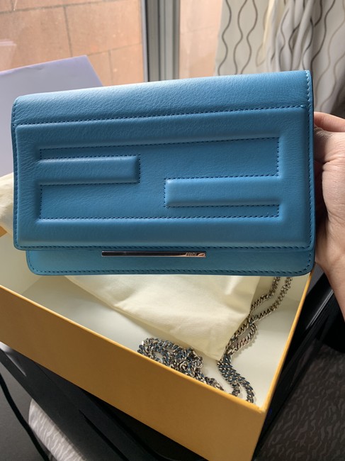 Fendi Wallet on Chain Blue Leather Clutch 