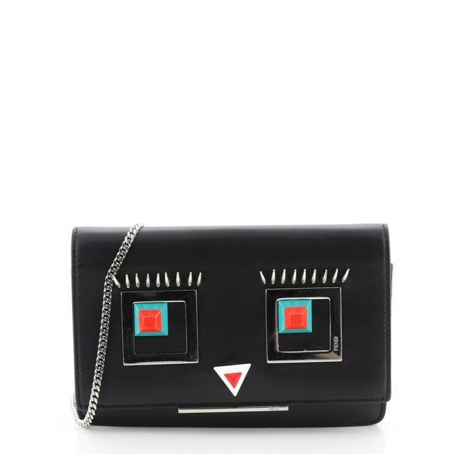 Fendi Wallet on Chain Hypnoteyes Black Leather Clutch 