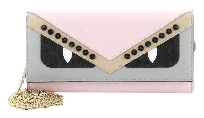 Fendi Wallet on Chain Monster Continental Studded Pink Leather Cross Body Bag 