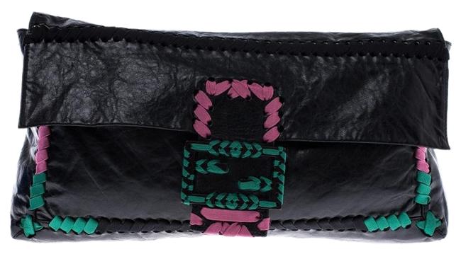 Fendi Whipstitch Flap Multicolor Leather Clutch 