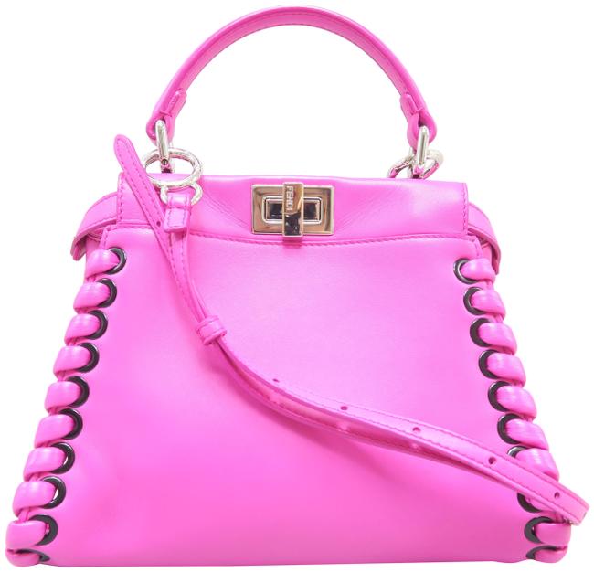 Fendi Whipstitch Mini Peekaboo Fuchsia Lambskin Leather Satchel 