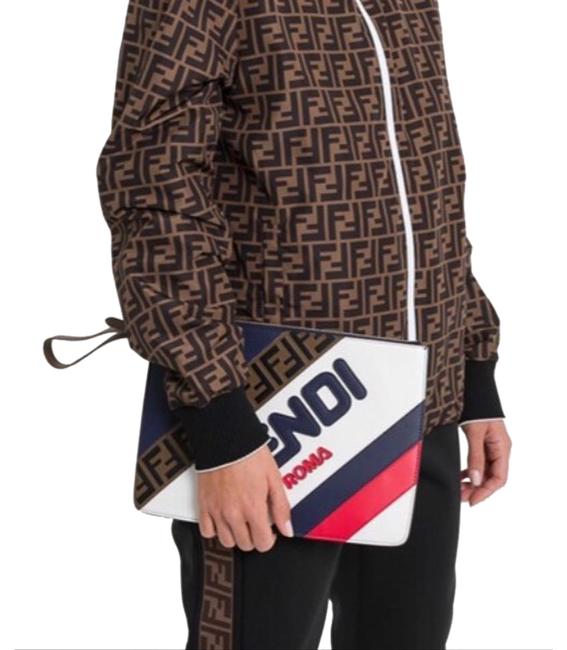 Fendi White  Navy Medium Mania& Triplette Clutch 