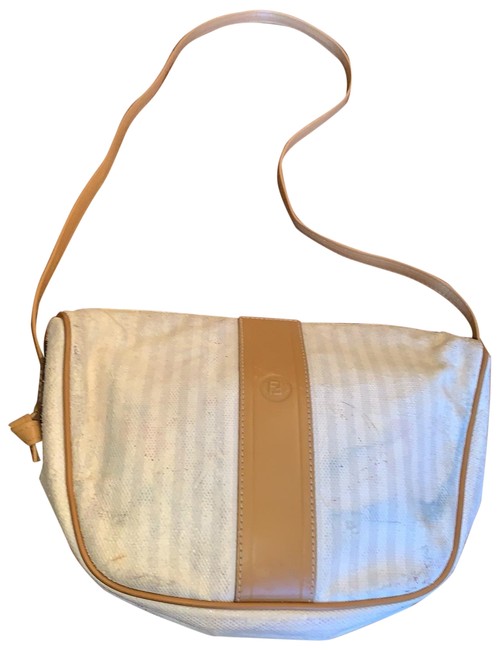 Fendi White Leather and Coated Canvad Cross Body Bag 