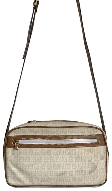 Fendi WhiteBrown Coated Canvas Cross Body Bag 