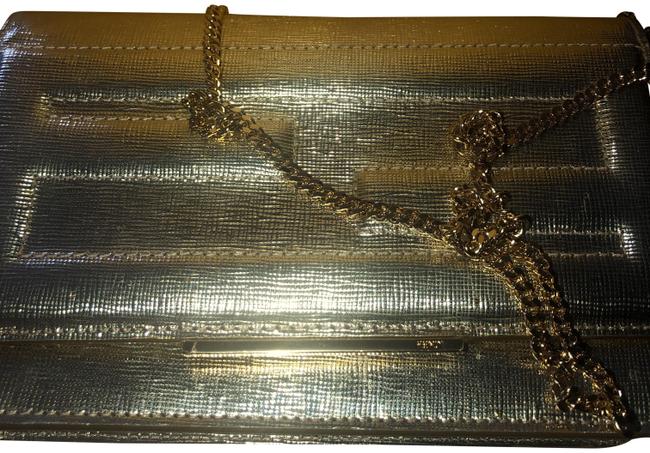 Fendi With Chain Gold Leather Cross Body Bag 