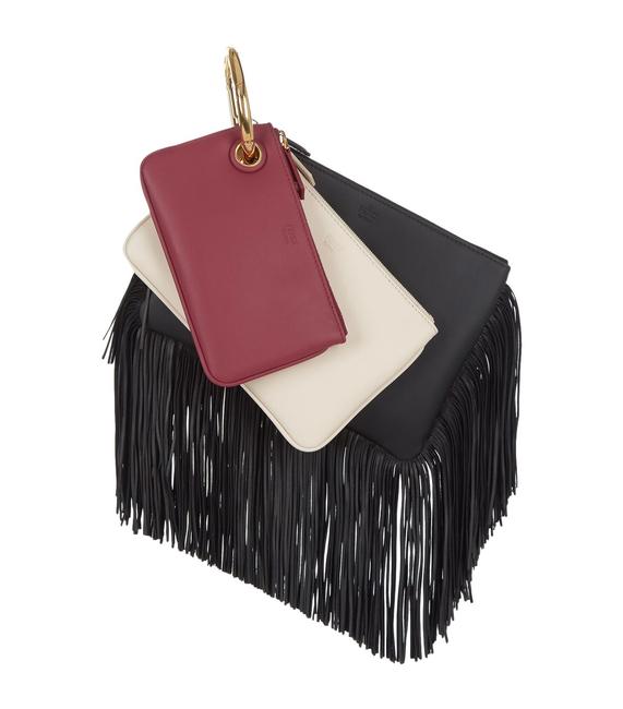Fendi Women&s Black Fringe Triplette Multi 8bs001 Red Leather Clutch 