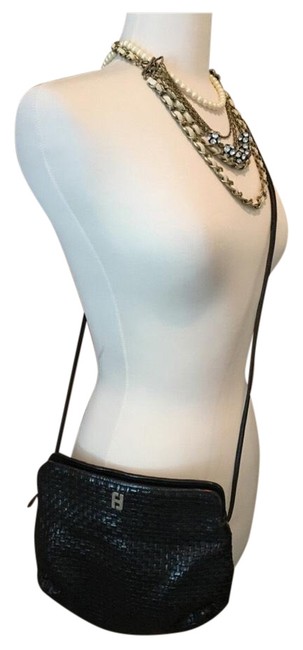 Fendi Woven Black Leather Cross Body Bag 