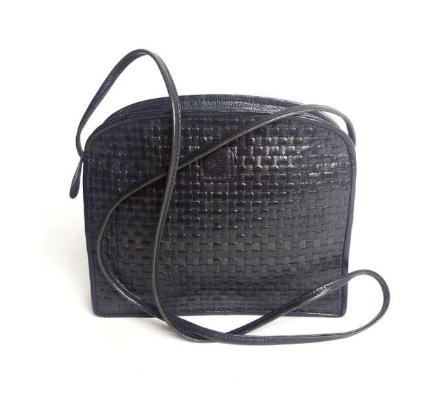 Fendi Woven Ff Emblem Navy Blue Leather Cross Body Bag 
