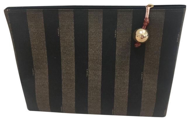 Fendi Zip Pouch Brown Coated Canvas Clutch 