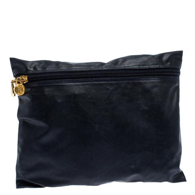 Fendi Zip Pouch Navy Blue Coated Fabric Clutch 