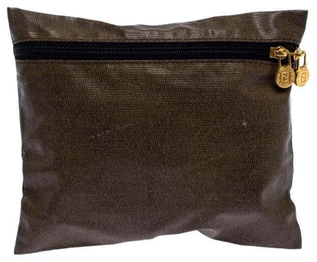 Fendi Zip Small Pouch Brown Coated Fabric Clutch 