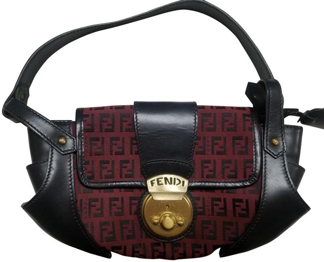Fendi Zucca 201785 WineBlack Canvas Clutch 