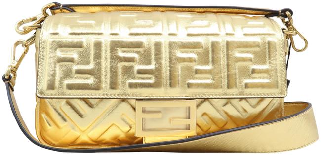 Fendi Zucca Baguette Gold Leather Satchel 