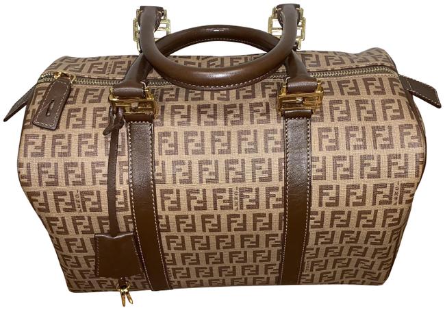 Fendi Zucca Boston Brown Hobo Bag 