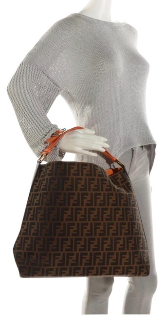 Fendi Zucca Brown  Orange Canvas Hobo Bag 