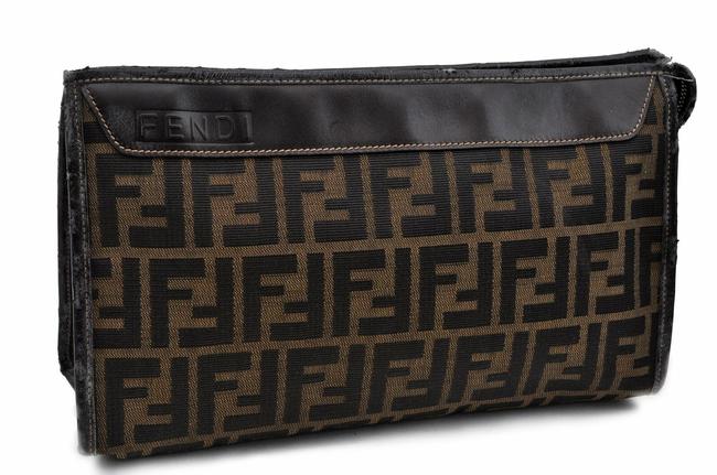 Fendi Zucca Brown Canvas Clutch 