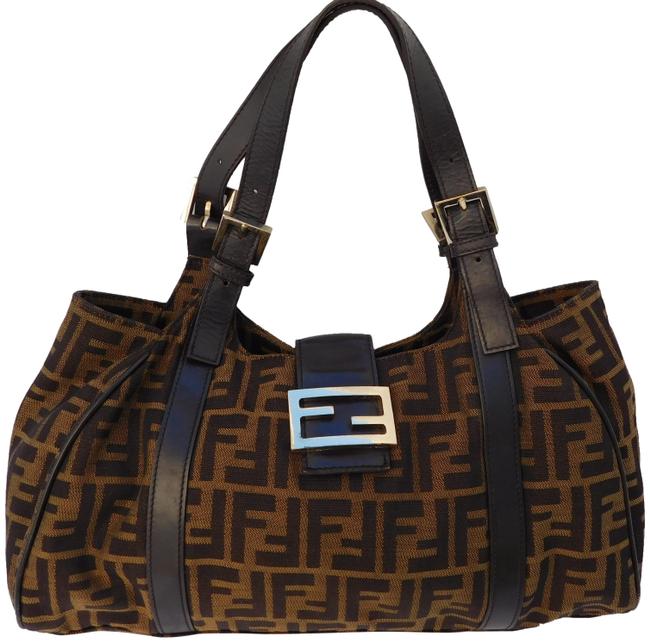 Fendi Zucca Brown CanvasLeather Satchel 