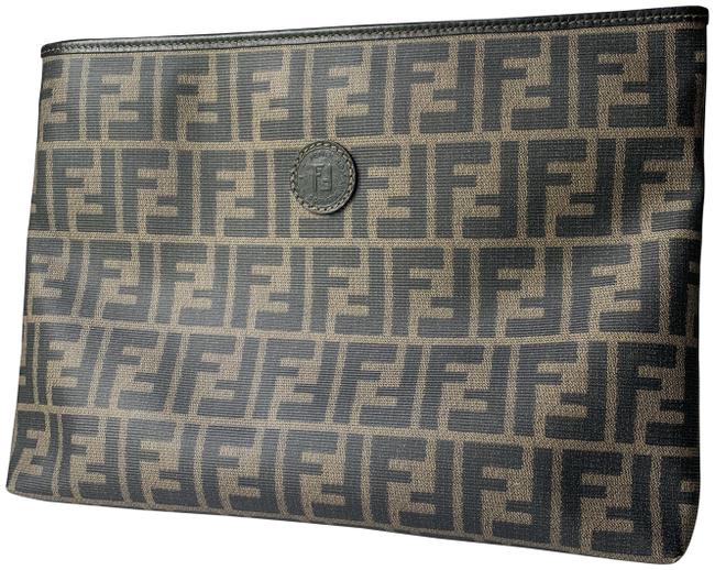Fendi Zucca Brown Coated Canvas Clutch 
