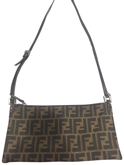 Fendi Zucca Brown W Black Canvas Cross Body Bag 