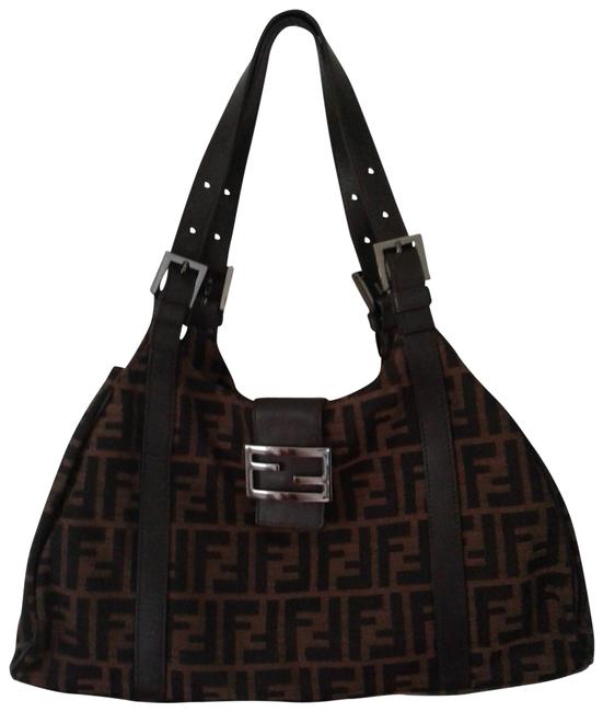 Fendi Zucca Brown X Black Jaquard  Leather Hobo Bag 