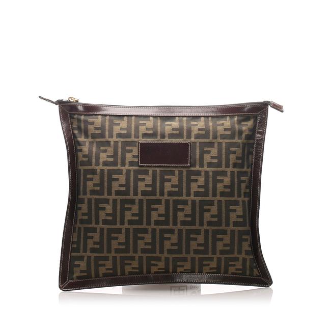 Fendi Zucca Canvas Brown Leather Clutch 