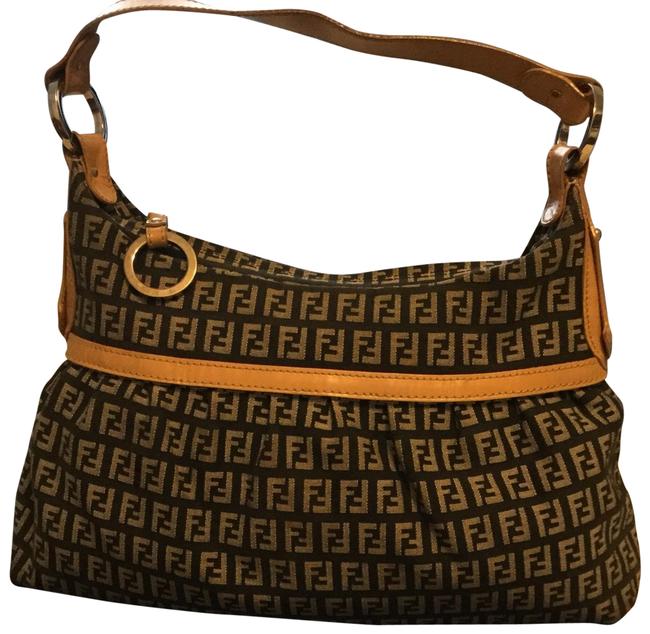 Fendi Zucca Chef BlackCamel CanvasLeather Hobo Bag 