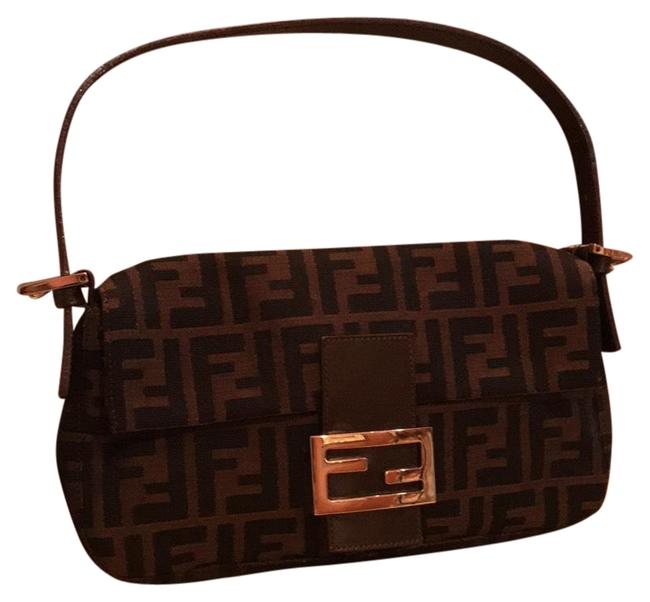 Fendi Zucca Dark Brown and Brown Monogrammed Canvas Logo Clutch 