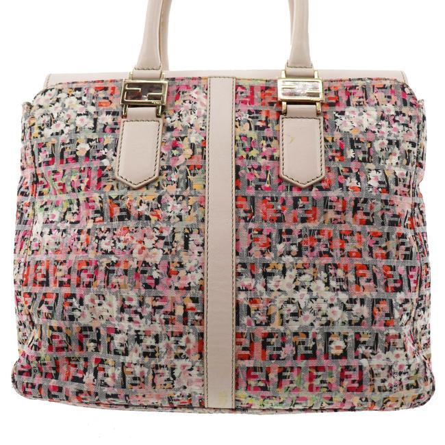 Fendi Zucca Floral Motif Hand Multi Canvas Leather #5636f41b Pink Satchel 