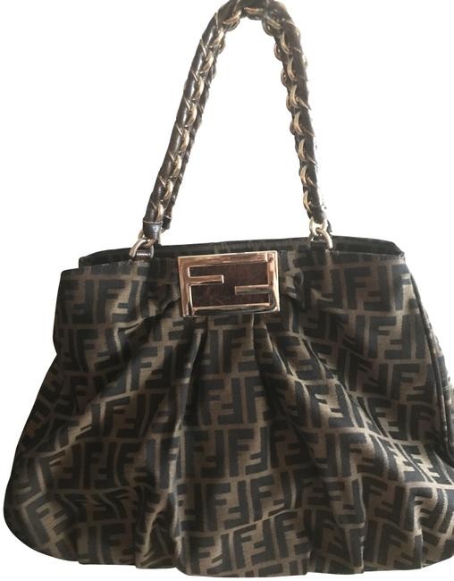 Fendi Zucca Laege Brown CanvasLeather Hobo Bag 