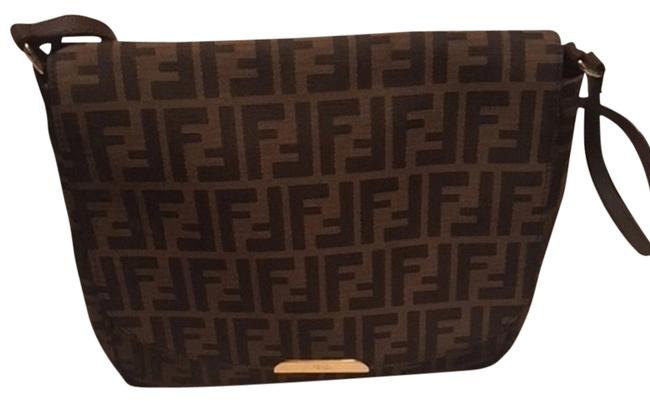 Fendi Zucca Large Tobacco Canvas  Leather Cross Body Bag 