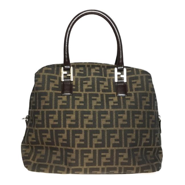 Fendi Zucca Leather Handbag Brown Canvas Satchel 