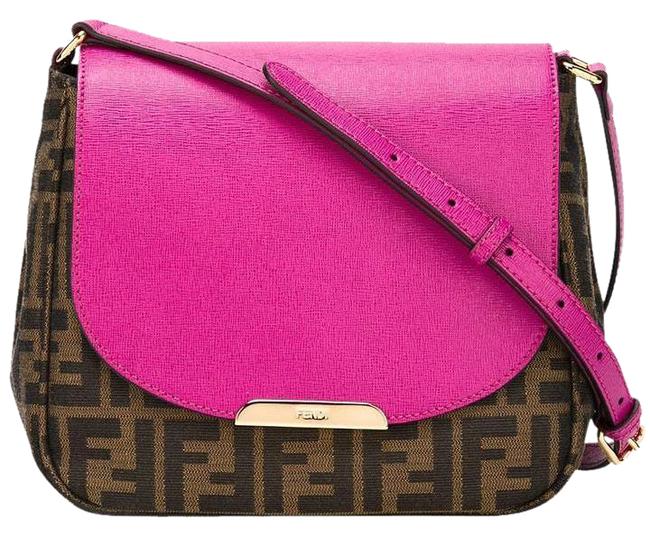 Fendi &zucca& Magenta Leather Canvas Cross Body Bag 