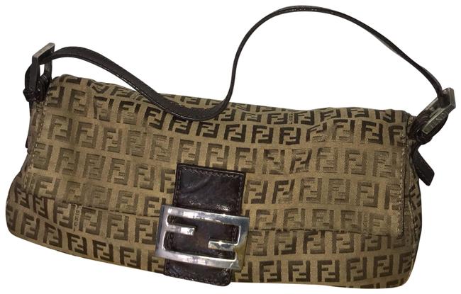 Fendi Mini Bag Zucca Momma Baguette Tan Canvas Clutch 
