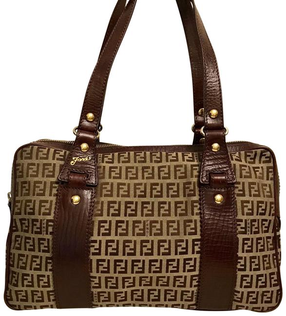 Fendi Zucca Monogram Brown Canvas and Leather Satchel 