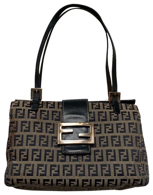 Fendi Shoulder Bag Zucca Print Small Navy Blue CanvasSatinLeather Satchel 