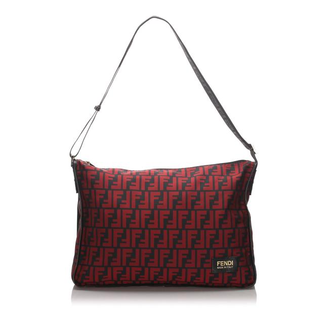 Fendi Zucca Nylon Red Leather Cross Body Bag 