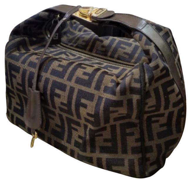 Fendi Zucca Pattern Handbag Black Brown Satchel 