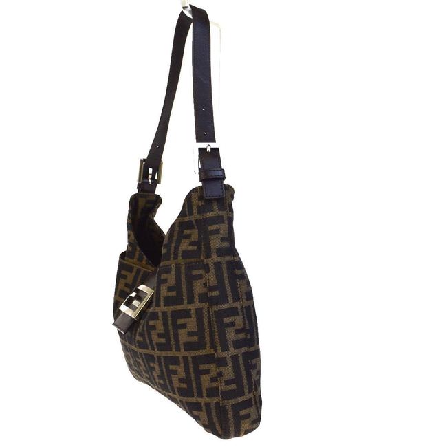 Fendi Shoulder Zucca Pattern Brown Canvas Leather Italy Tote Hobo Bag 