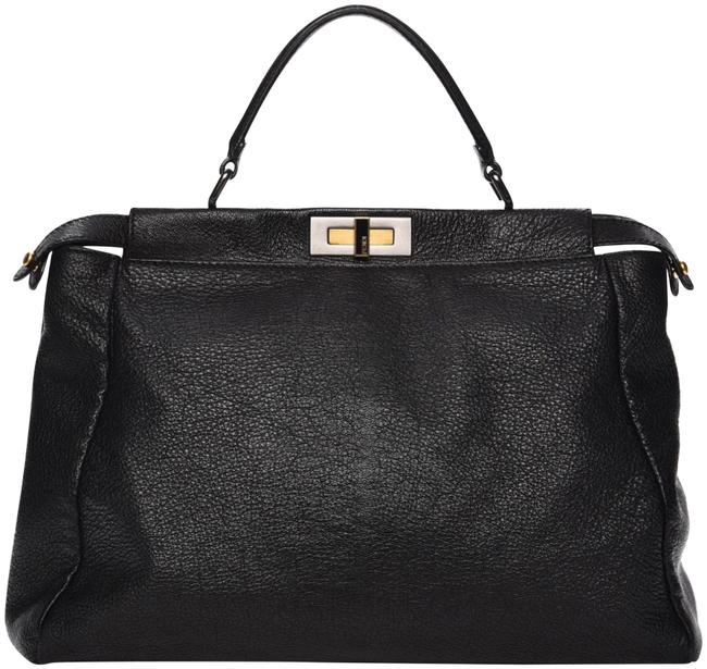 Fendi Zucca Peekaboo Black Goatskin Leather Satchel 