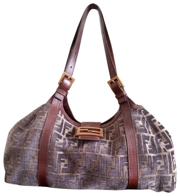 Fendi Zucca Print Brown CanvasLeather Hobo Bag 